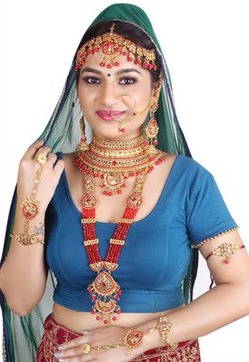 SHIV SHAKTI JEWELLERS Alloy Gold-plated Gold, Red Jewellery Set(Pack of 1)