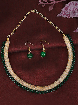 JEWELS GURU Alloy Gold-plated Gold, Green Jewellery Set(Pack of 1)