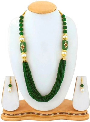 nitya fashion Alloy Gold-plated Green, White Jewellery Set(Pack of 1)