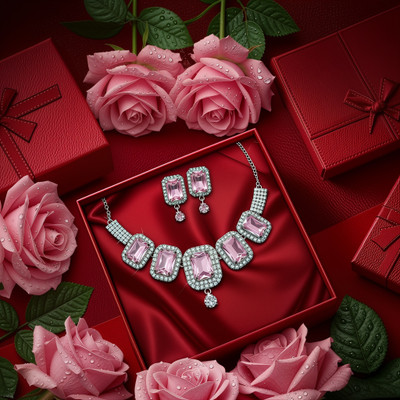 Laaz Alloy Pink Jewellery Set(Pack of 1)