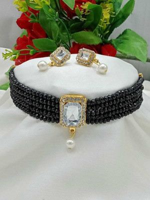 house of common Alloy Gold-plated Black, White Jewellery Set(Pack of 1)