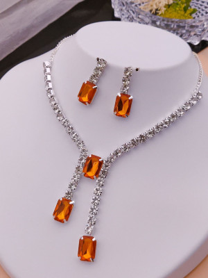 ShringarHouse Stone, Alloy Sterling Silver, Silver Silver, Orange Jewellery Set(Pack of 1)