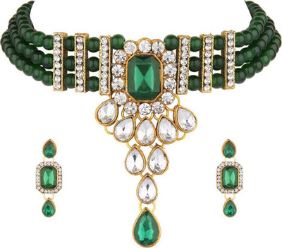 Chikku Alloy Gold-plated Green Jewellery Set(Pack of 1)