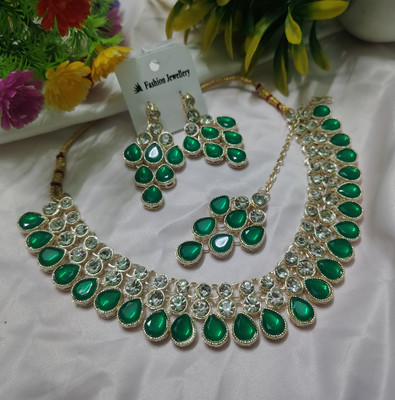 Shubh Singar Alloy Sterling Silver Green Jewellery Set(Pack of 1)