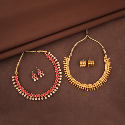 KEYMAX Alloy Gold-plated Red Jewellery Set(Pack of 2)