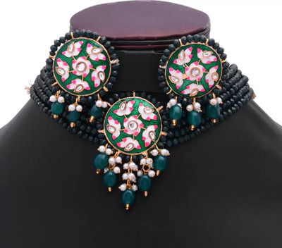 Glofy Brass Gold-plated Green Jewellery Set(Pack of 3)