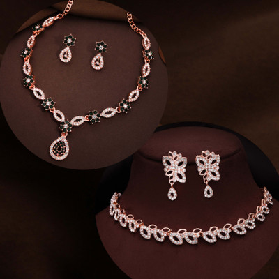 Vedda Brass Gold-plated Rose Gold, Green Jewellery Set(Pack of 1)