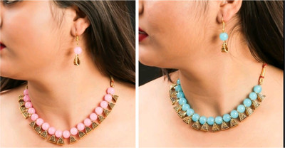 Ronak Jewels Alloy Gold-plated Pink, Blue Jewellery Set(Pack of 2)