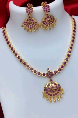 RS Brass Gold-plated Red Jewellery Set(Pack of 1)
