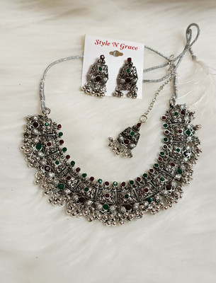 ishaanvi fashion Oxidised Silver Multicolor Jewellery Set(Pack of 3)