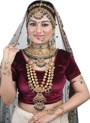 KK IMMITATION Alloy Gold-plated Green Jewellery Set(Pack of 10)
