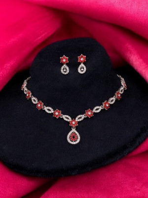 Matram Alloy Rhodium Red Jewellery Set(Pack of 1)