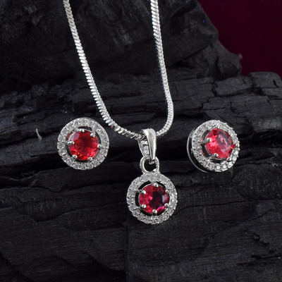 Admier Brass Sterling Silver Red Jewellery Set(Pack of 1)