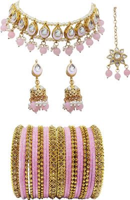 Chrishan Alloy Gold-plated Pink Jewellery Set(Pack of 1)