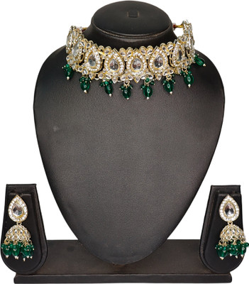 Zarmar fashion Stone, Crystal, Alloy Gold-plated Green, White Jewellery Set(Pack of 1)
