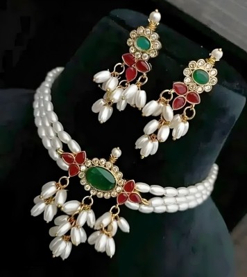 THE SRINGAAR STORE Mother of Pearl White, Red, Green Jewellery Set(Pack of 2)