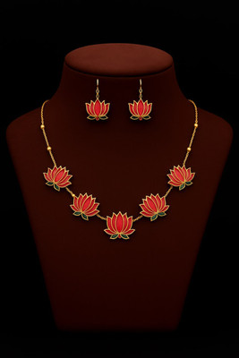 Nivora Creation Brass Gold-plated Red Jewellery Set(Pack of 1)