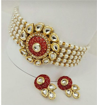 BJ JEWEL Alloy Gold-plated White, Red Jewellery Set(Pack of 1)