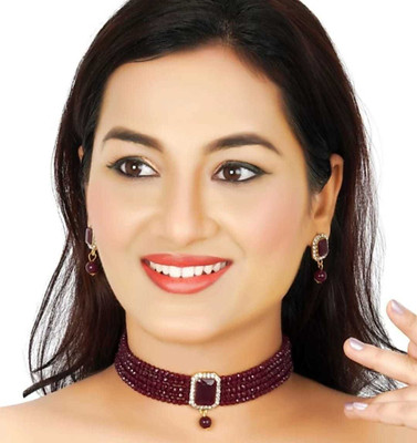 SAB Alloy Gold-plated Maroon Jewellery Set(Pack of 1)