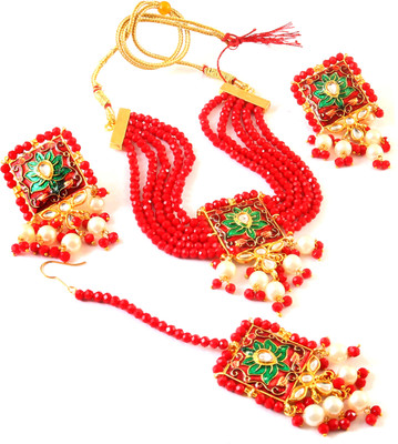 SMDJ JEWL Brass Gold-plated Red Jewellery Set(Pack of 1)