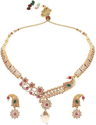 fabula Alloy Gold-plated Gold, Pink, Green Jewellery Set(Pack of 2)