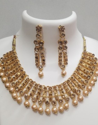 Parveen Enterprises Alloy Gold-plated White, Gold Jewellery Set(Pack of 3)