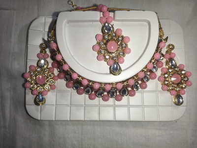 SKTraders Plastic Gold-plated Pink Jewellery Set(Pack of 1)