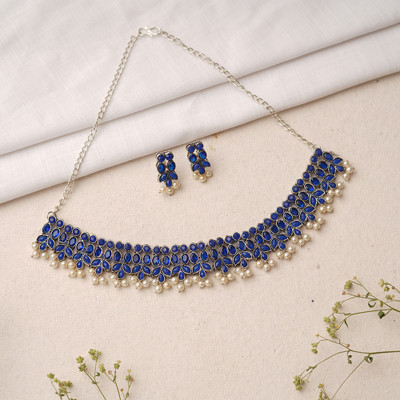 Sanseeta Brass Silver Blue Jewellery Set(Pack of 1)