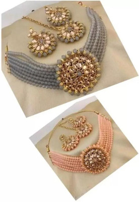 AVIKSHA CREATIONS Mother of Pearl Gold-plated Gold, Grey, Orange Jewellery Set(Pack of 1)
