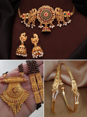 VEDDAA Brass Gold-plated Platinum Jewellery Set(Pack of 3)