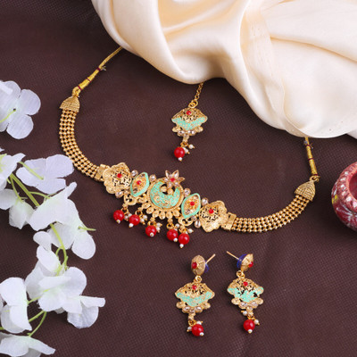 SS IMITATION JEWELLERY Alloy Gold-plated Red Jewellery Set(Pack of 3)