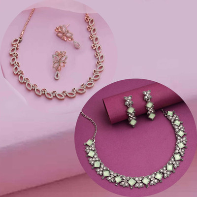 Divastri Brass Gold-plated Green Jewellery Set(Pack of 2)