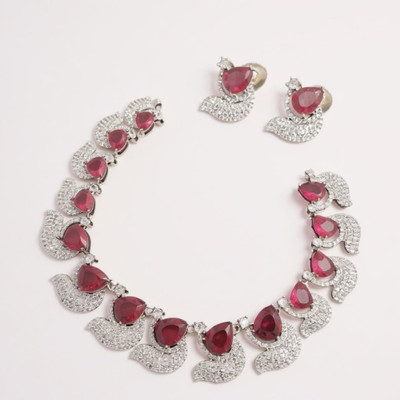 styra Alloy Silver Red Jewellery Set(Pack of 1)