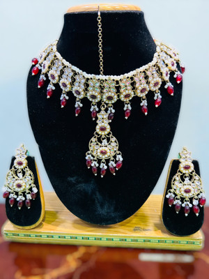 Tulsi Art Jewels Alloy Gold-plated Maroon Jewellery Set(Pack of 3)