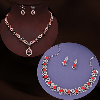 Vedda Brass Gold-plated Rose Gold, Green, Red Jewellery Set(Pack of 1)