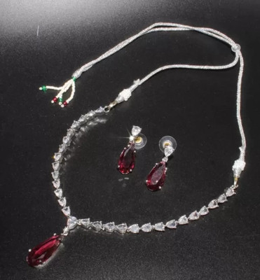 Shining Angel Alloy Silver Maroon Jewellery Set(Pack of 1)