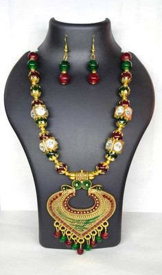 AYZAL JEWEL Alloy Green, Ruby Red, Gold Jewellery Set(Pack of 1)