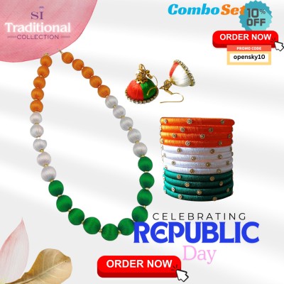 Siraaka Fashion Jewels Fabric Orange, White, Green, Blue Jewellery Set(Pack of 10)