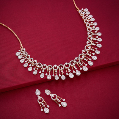 Kushal's Fashion Jewellery Copper Gold-plated White Jewellery Set(Pack of 3)