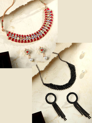 ASMITTA Jewellery Alloy Gold-plated Gold, Ruby Red, Black Jewellery Set(Pack of 2)