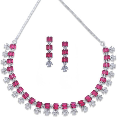 IKSAVA Brass Silver Pink, Silver Jewellery Set(Pack of 3)