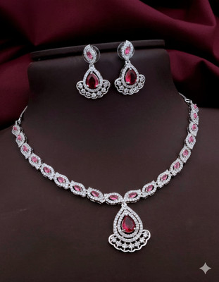 Mavya Ventures Metal Silver Ruby Red Jewellery Set(Pack of 1)