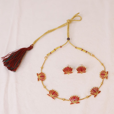Swarajshop Alloy Gold-plated Pink Jewellery Set(Pack of 3)