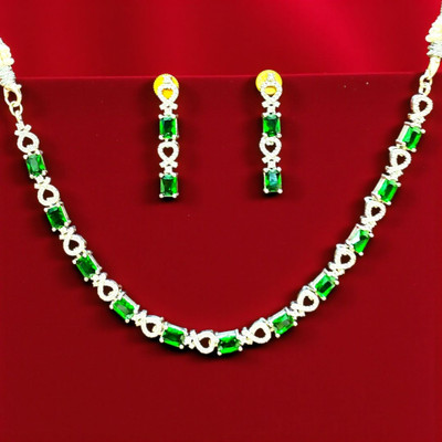 Aroras Bridal & Fashion Jewellery Copper Rhodium Green Jewellery Set(Pack of 1)