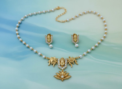 vrindora Brass, Stone Gold-plated Gold, White Jewellery Set(Pack of 1)