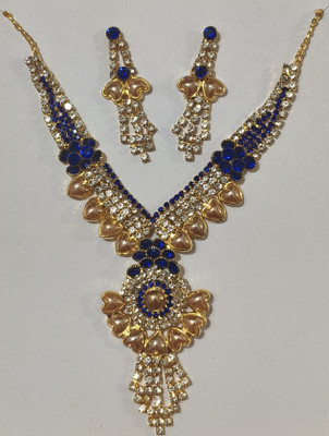 BLISS INTERNATIONAL Brass Gold-plated Blue Jewellery Set(Pack of 1)