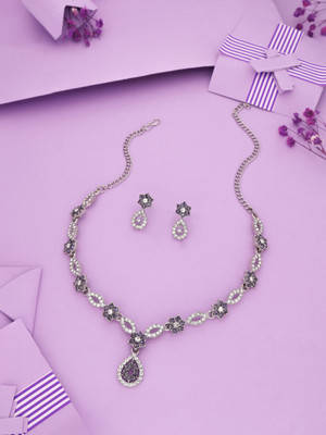 LYRISS Brass Silver Pink Jewellery Set(Pack of 1)