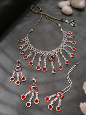 Bhana Jewells Brass Gold-plated Red Jewellery Set(Pack of 4)