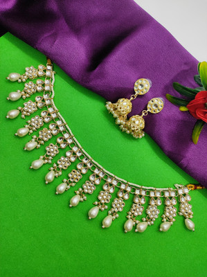 Maa mayur Alloy Gold-plated White Jewellery Set(Pack of 2)