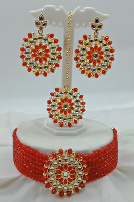 Chikku Alloy Gold-plated Red Jewellery Set(Pack of 1)